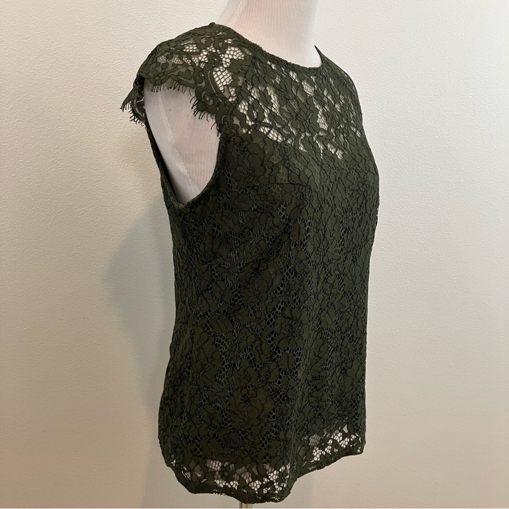 Olive Green Lace Cap Sleeve Top - Picture 4 of 11